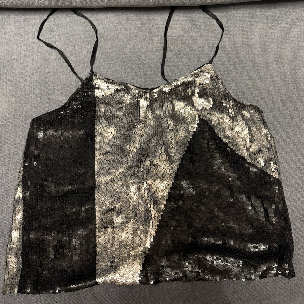Retrofete Black and Silver Sequin Camisole